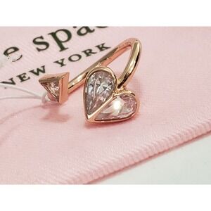 NEW SZ 5 KATE SPADE ROCK SOLID ROSE GOLD CLEAR CRYSTAL TWISTED HEART ARROW RING